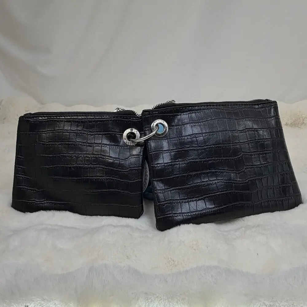 French Connection Black Croco Dale Double Slim Pouches Wristlet 2-in-1‎ NWT Chic